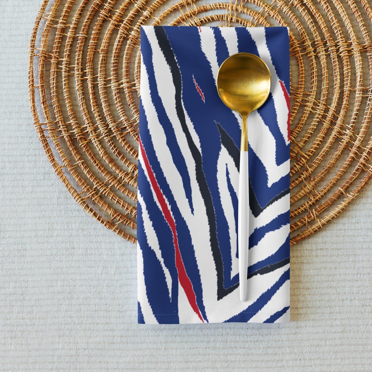 Buffalo Blue and Red Zebra Print Cloth Napkins Bills Mafia Gift Party Supplies - Set of 4