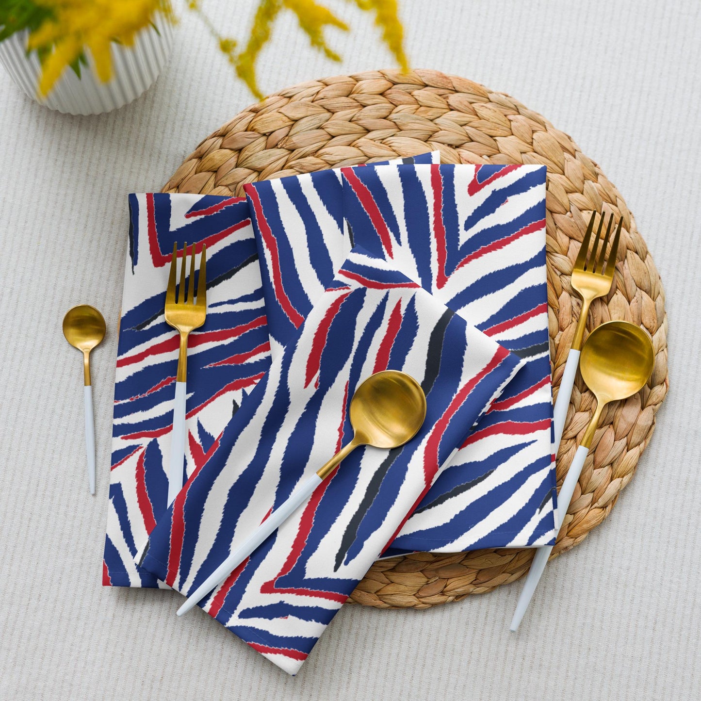 Buffalo Blue and Red Zebra Print Cloth Napkins Bills Mafia Gift Party Supplies - Set of 4