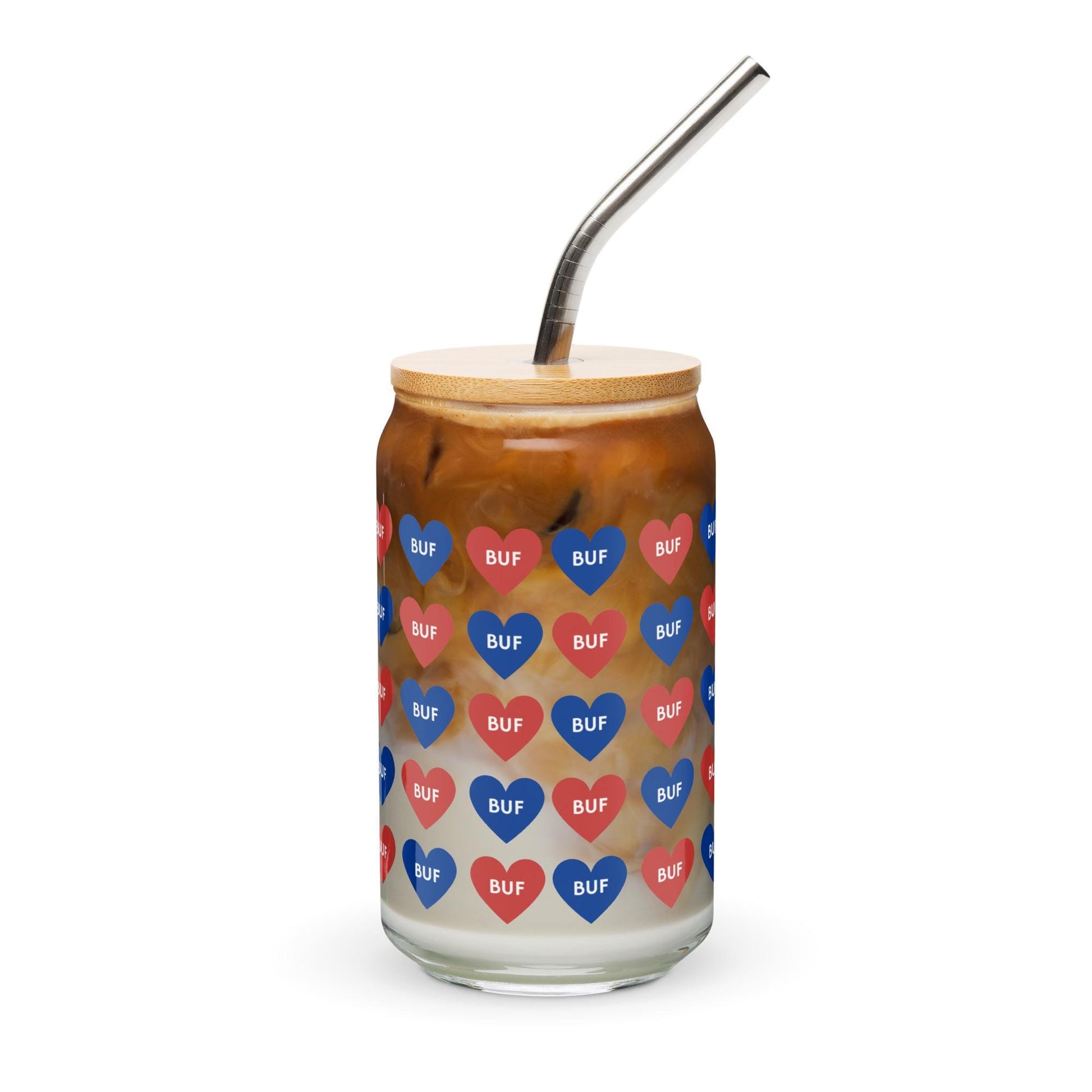 Buffalove Buffalo Bills Fan Can-Shaped glass with Straw and Lid