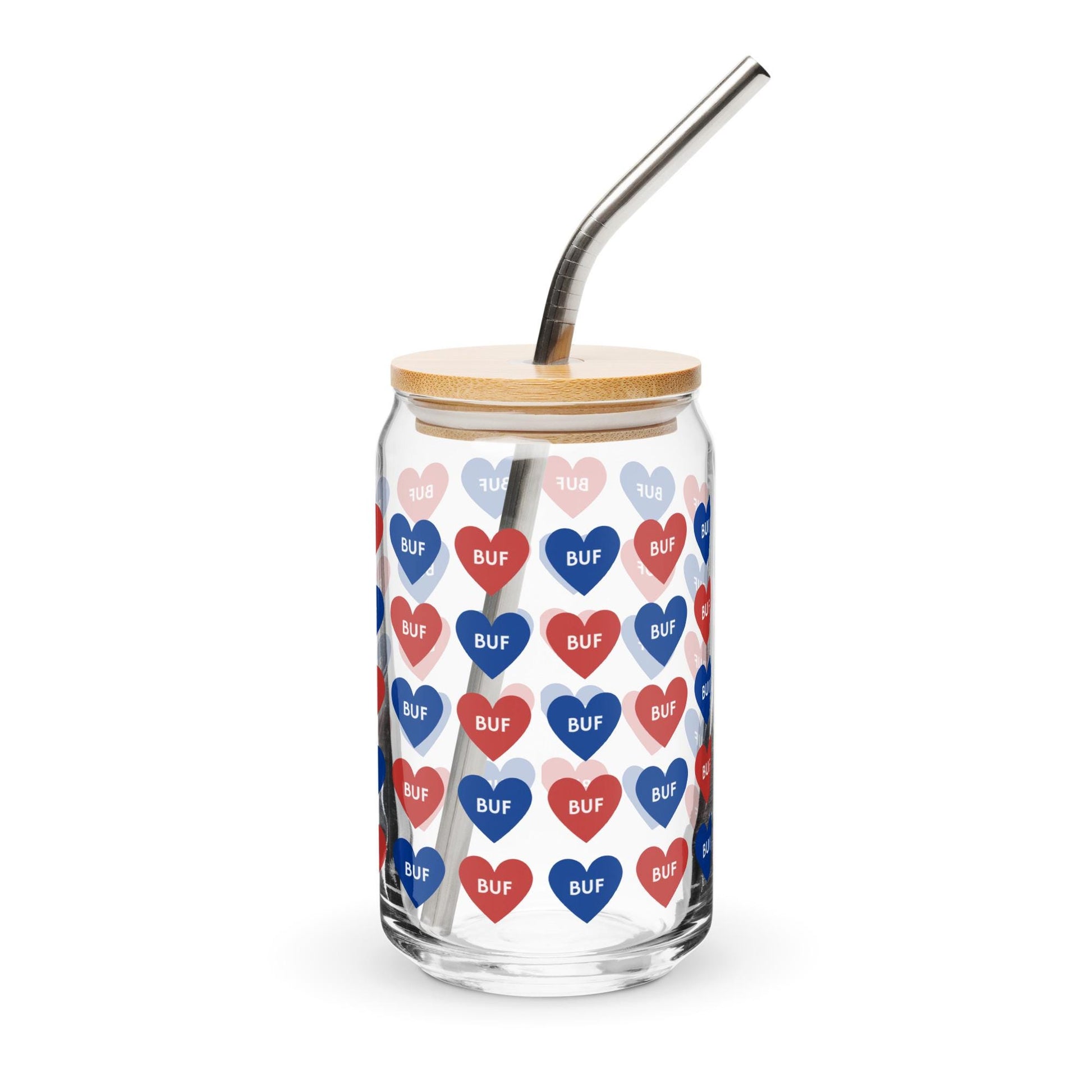 Buffalove Buffalo Bills Fan Can-Shaped glass with Straw and Lid