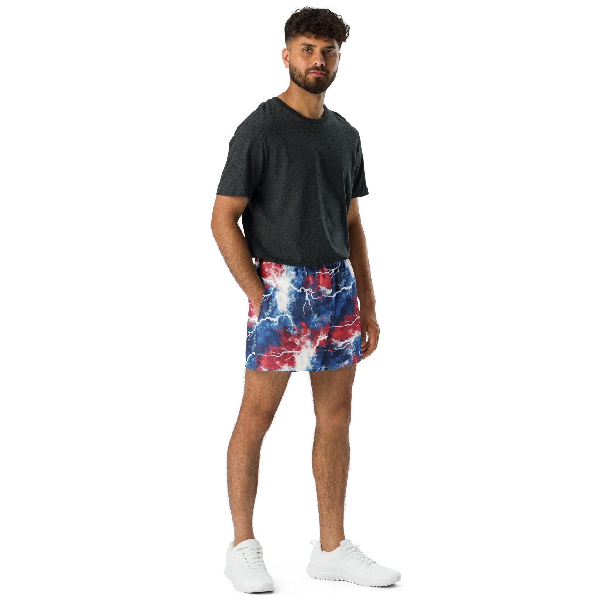 Buffalo Tie Dye Lightning Red White and Blue All-Over Print Unisex Athletic Shorts
