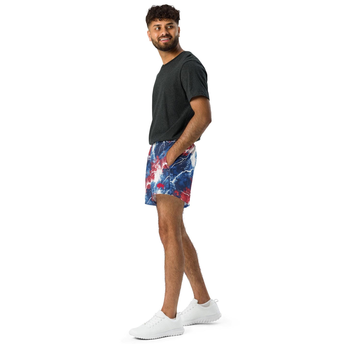 Buffalo Tie Dye Lightning Red White and Blue All-Over Print Unisex Athletic Shorts
