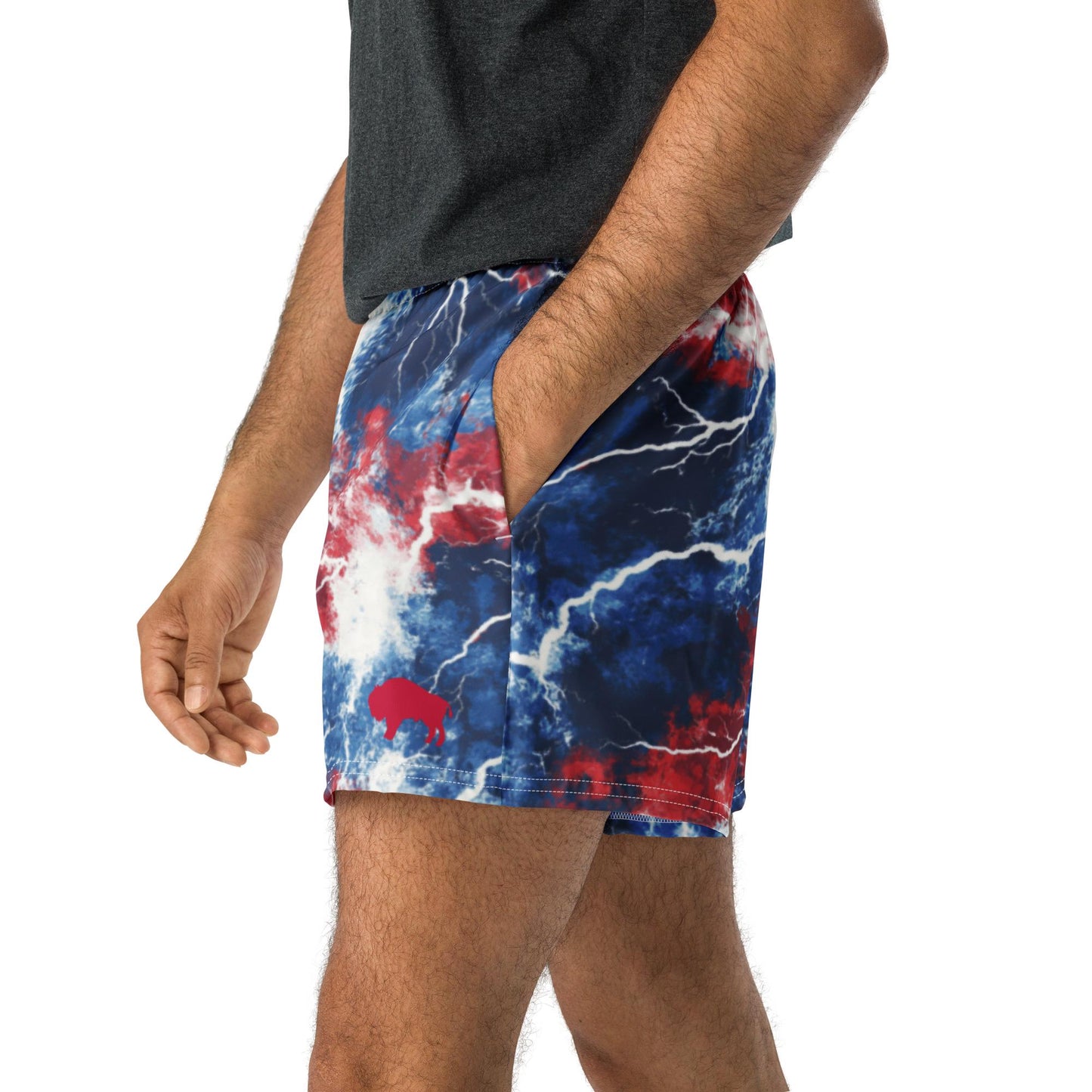 Buffalo Tie Dye Lightning Red White and Blue All-Over Print Unisex Athletic Shorts