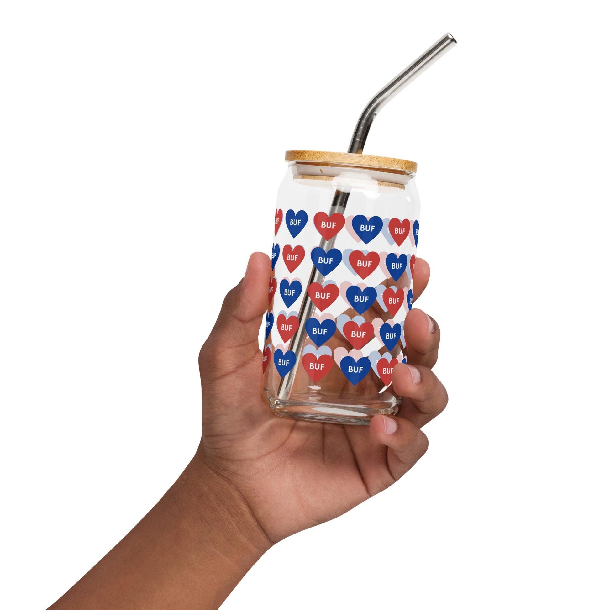 Buffalove Buffalo Bills Fan Can-Shaped glass with Straw and Lid