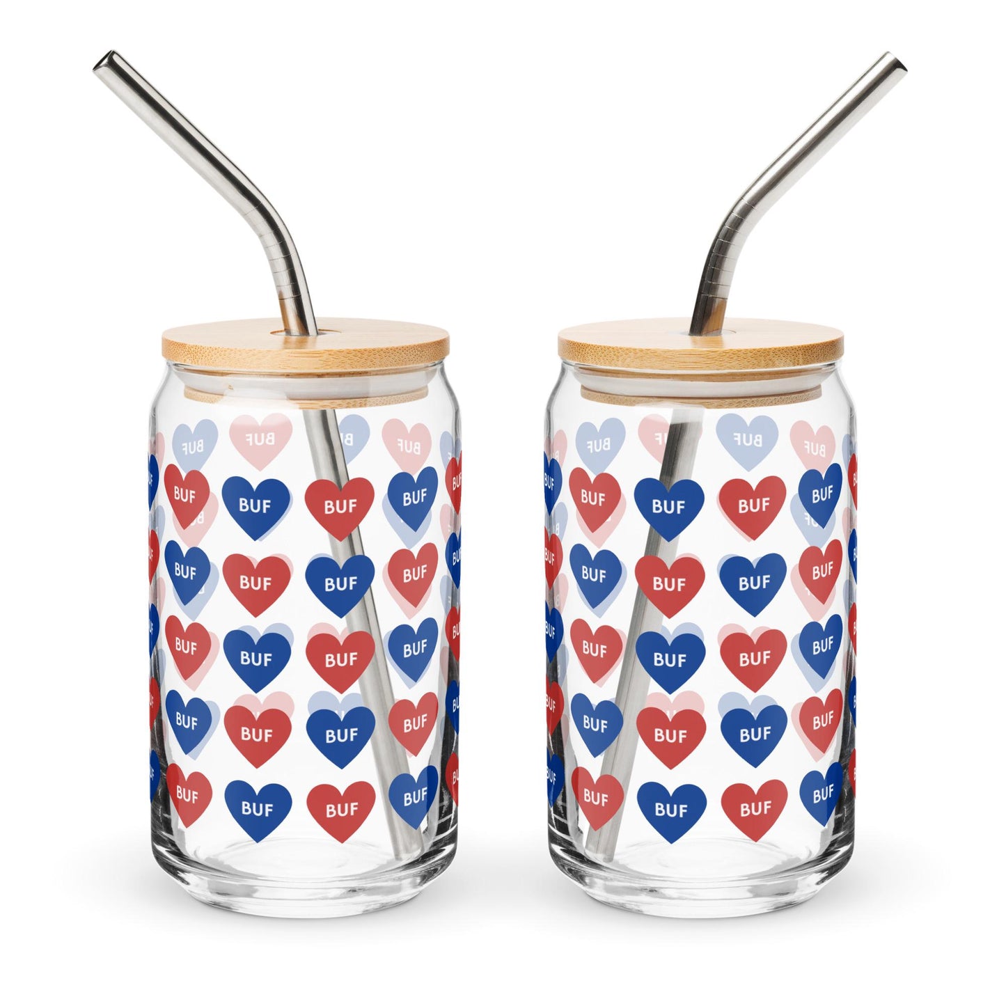 Buffalove Buffalo Bills Fan Can-Shaped glass with Straw and Lid