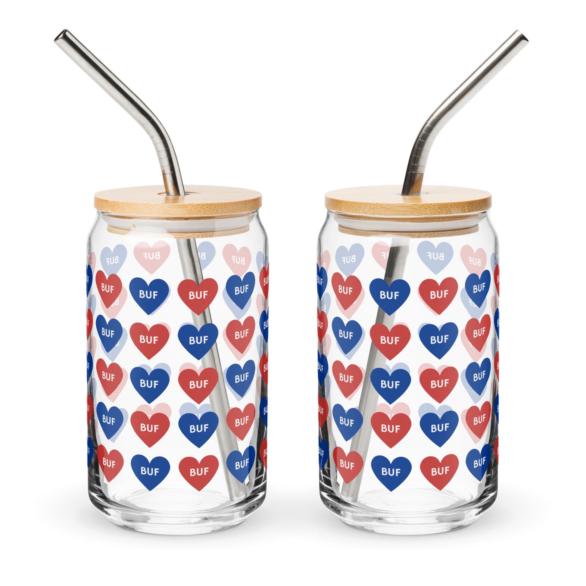Buffalove Buffalo Bills Fan Can-Shaped glass with Straw and Lid