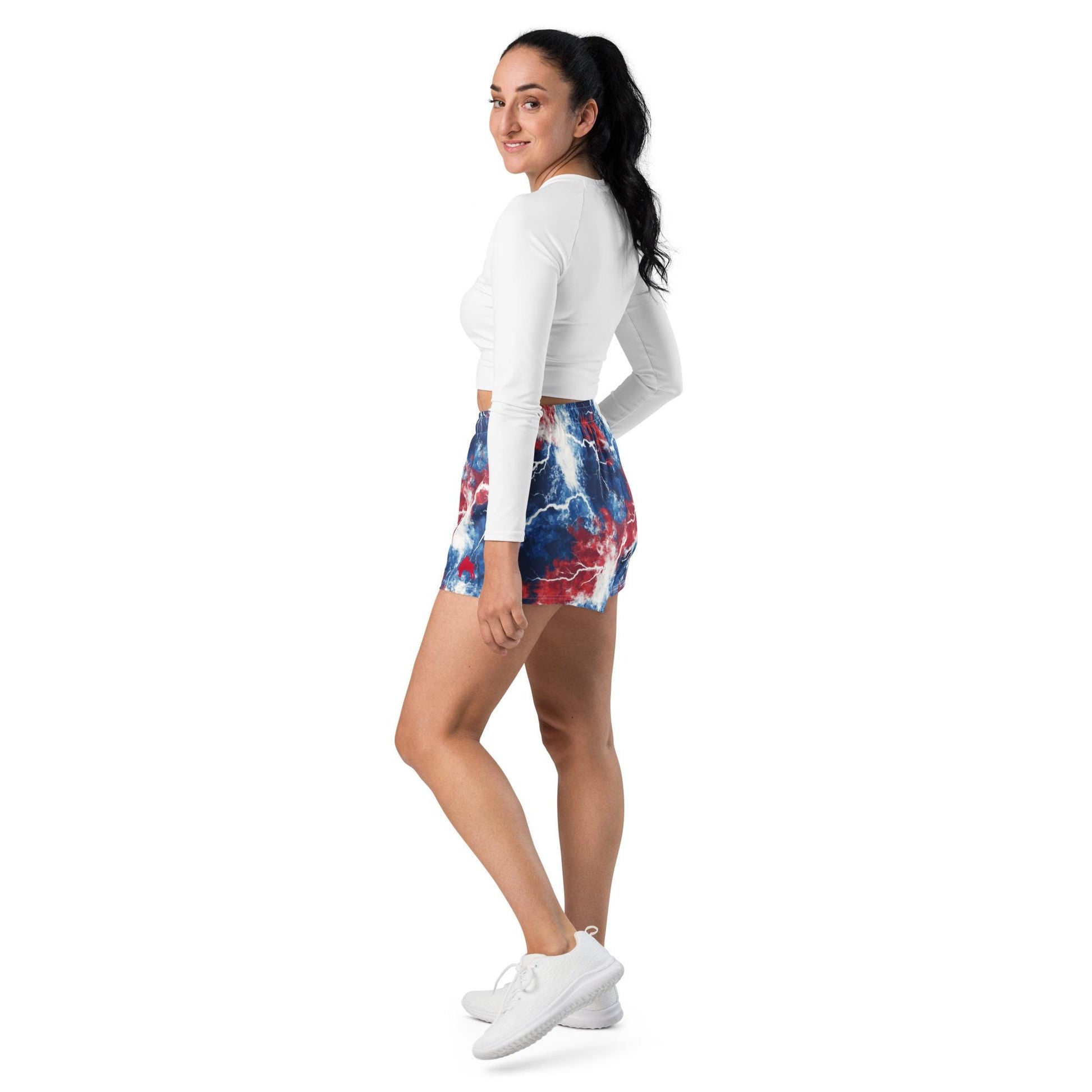 Buffalo Tie Dye Lightning Red White and Blue All-Over Print Unisex Athletic Shorts